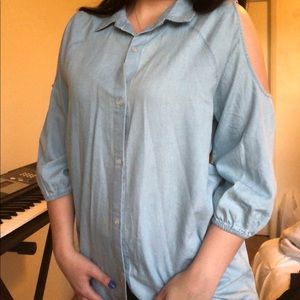 Quarter sleeve blue tunic button-up